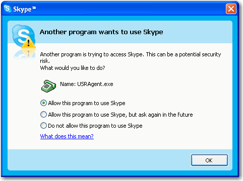 Skype Warning Window
