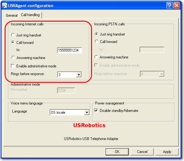 Skype to Phone Line - Call Forwarding Screen
